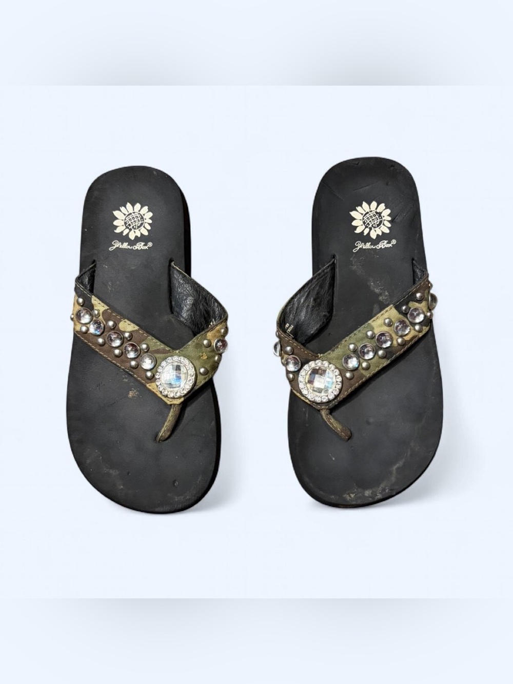 Y2K Grunge Camo Rhinestone Sandals by Yellow Box!